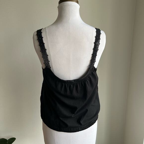ANTHROPOLOGIE EMBROIDERED LACE TANK BLACK DRAW STRING WAIST SIZE SMALL - Picture 3 of 6